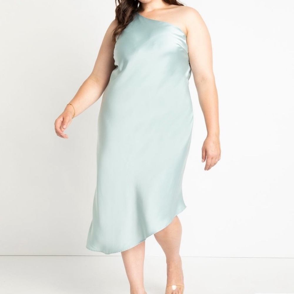 NWT Eloquii Green Asymmetrical One Shoulder Cocktail Dress